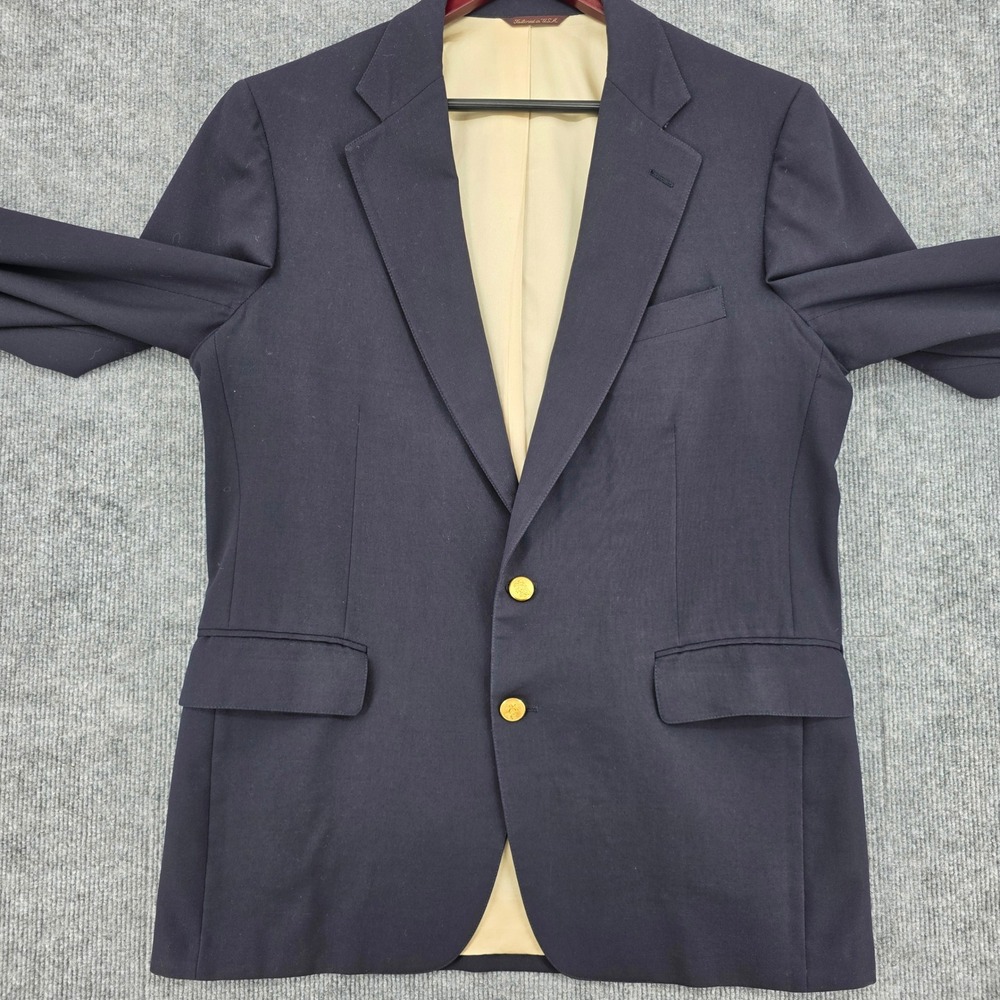Joseph & Feiss Navy Blue Wool Blazer Gold Crest Buttons USA Made Culwell & Son - Picture 2 of 11